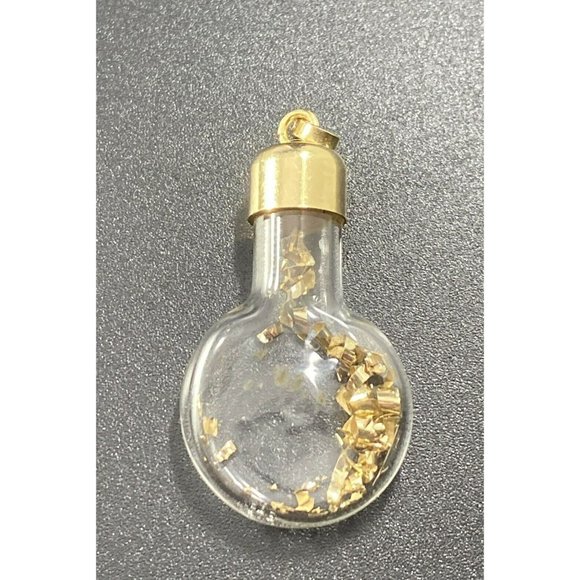 14K GLASS LIGHT BULB PENDANT WITH YELLOW GOLD FLAKES INSIDE - Picture 5 of 8